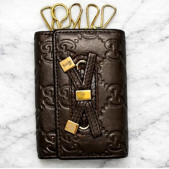 Gucci Brown Guccissima Leather 6 Hook Key Case Lace Up Corset Gold Vintage - Picture 3 of 8